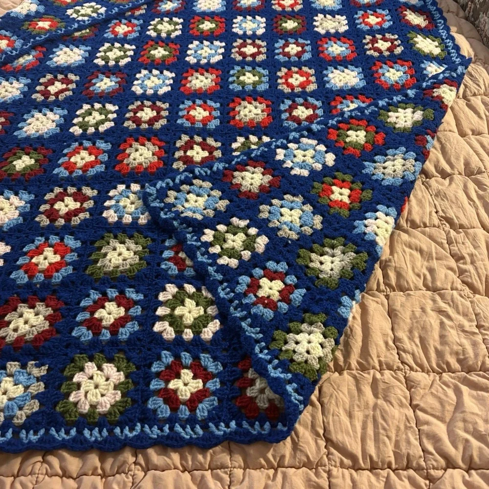 Vibrant Granny Square Afghan Throw Quilt Blanket Crochet 78